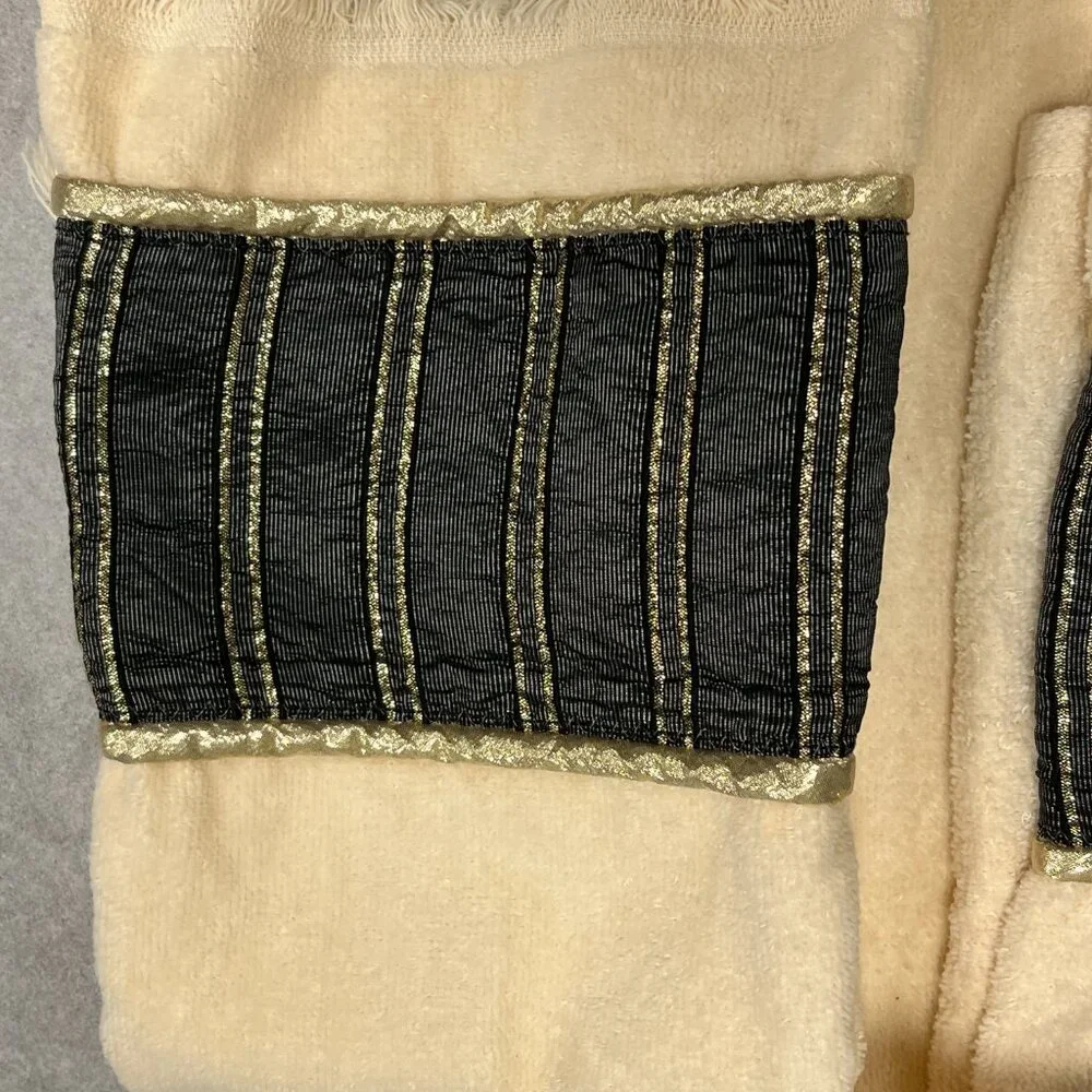 J. Abouchar towels set bath hand gold black fingertip vintage 80s New vintage